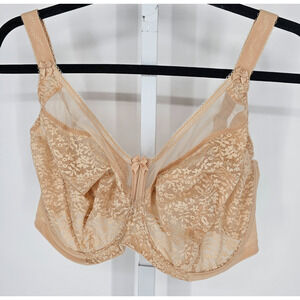 Goddess Sz 38J Full Figure Unlined T Shirt Bra Sexy Beige Lace NEW